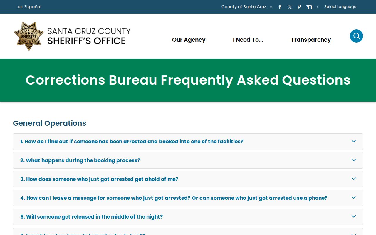 Santa Cruz County arrest history Sheriff's Corrections FAQ