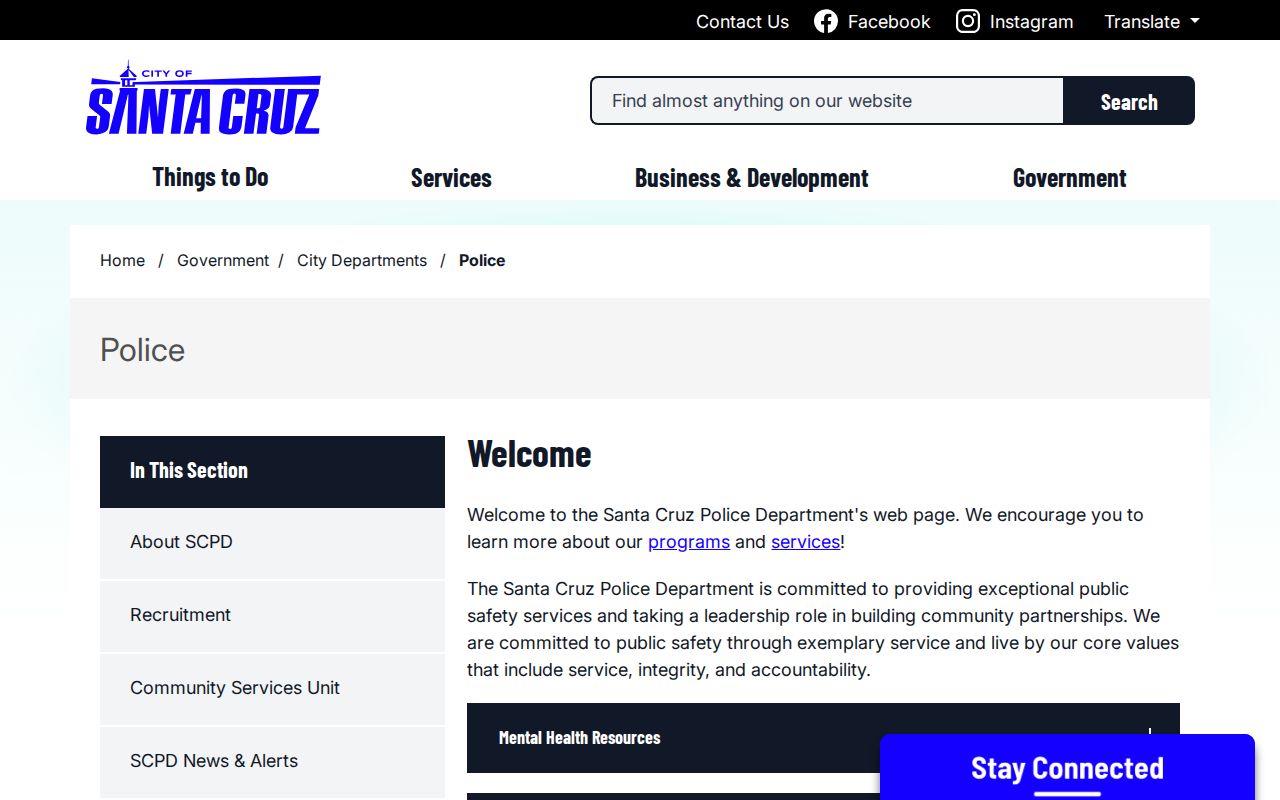 Santa Cruz Police Department criminal history records