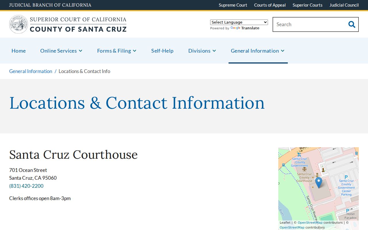 Santa Cruz County criminal court locations and contact information