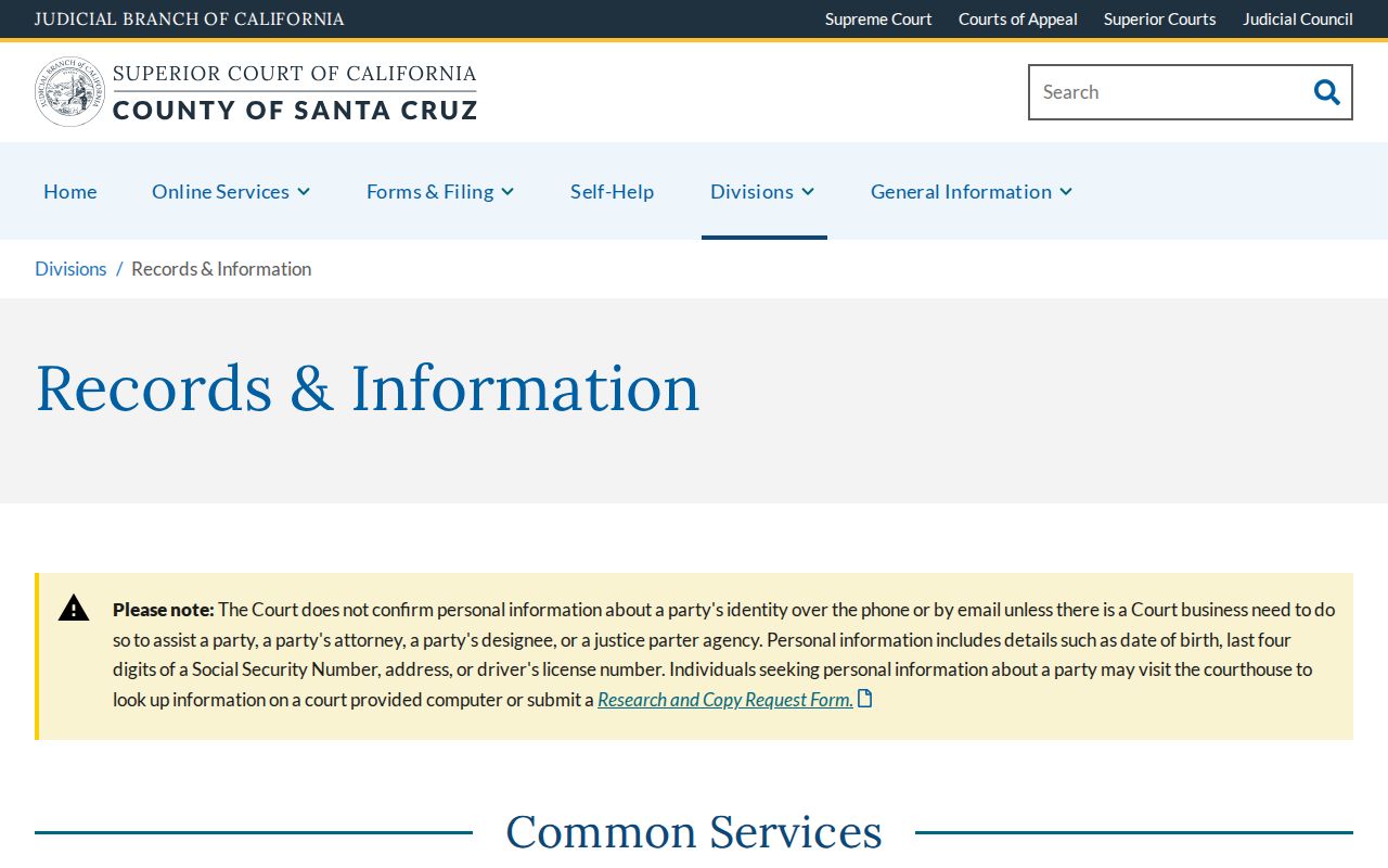 Santa Cruz County criminal history court records information