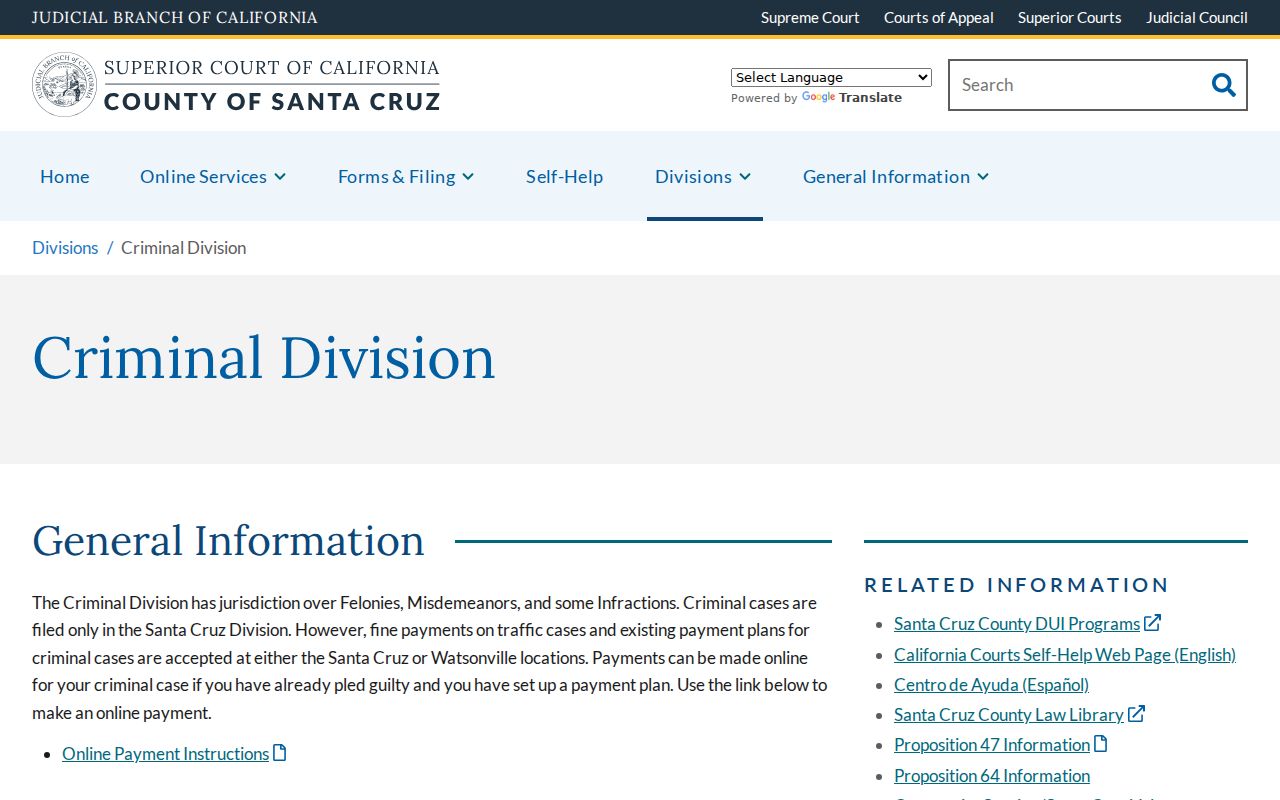 Santa Cruz County criminal records Superior Court criminal division
