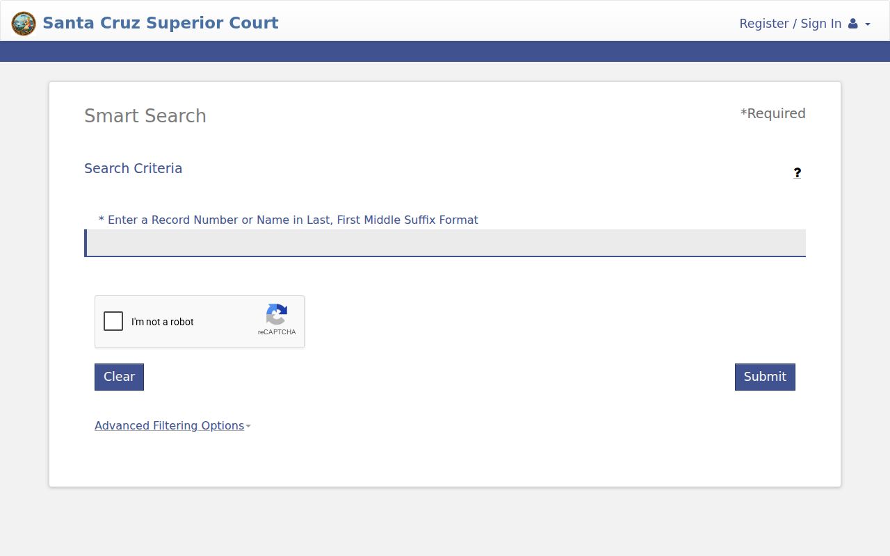 Santa Cruz County criminal history Odyssey Smart Search